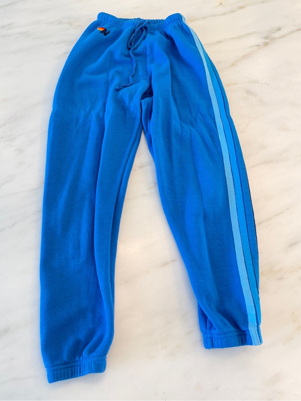 Aviator Nation jogger sweatpants blue five stripe XS guc pilling vintage look